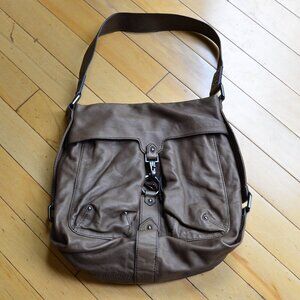 Gianni Bini Brown Leather Satchel Hobo Shoulder Bag Purse